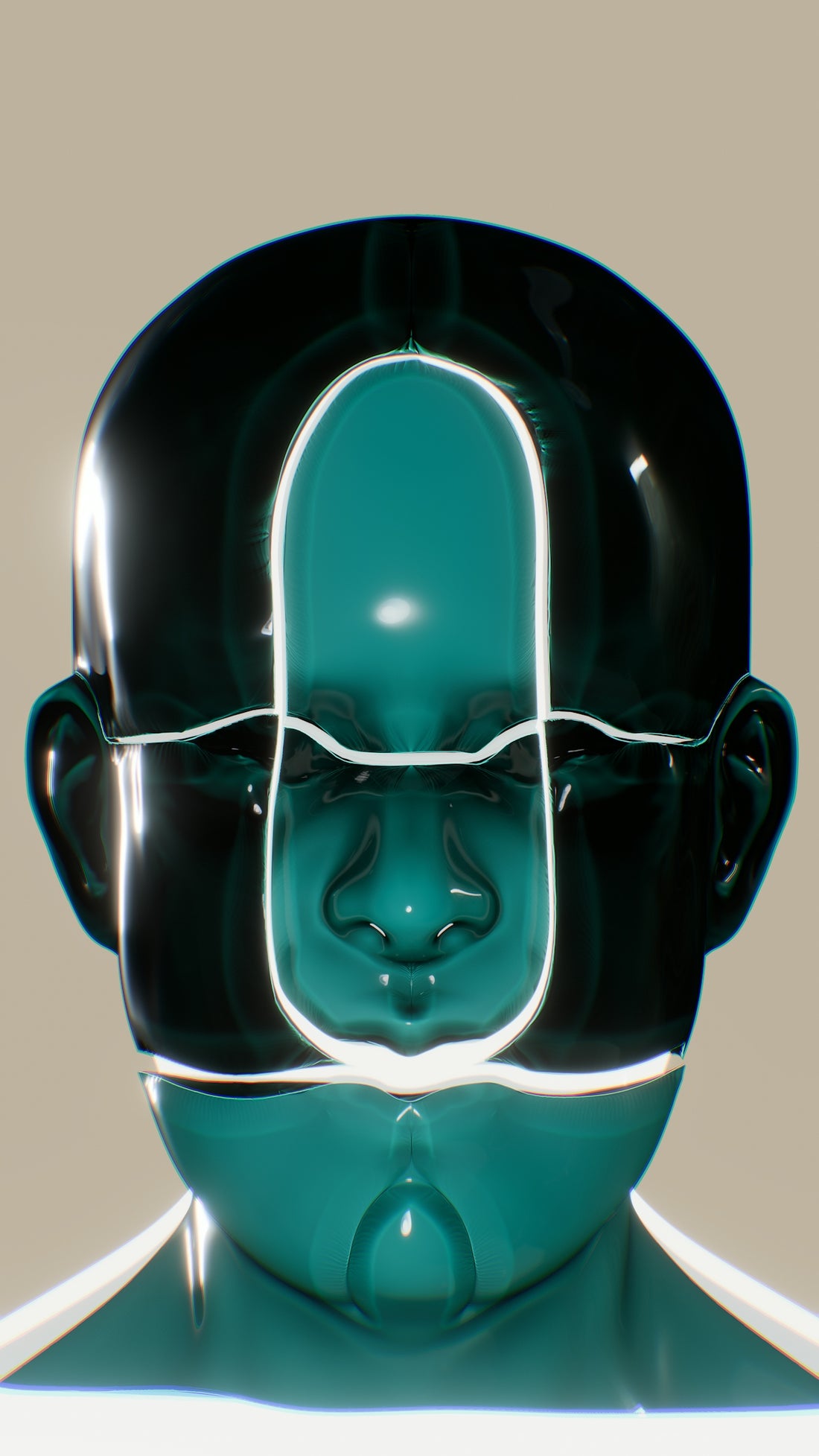 a man's head with a green face and white lines on it